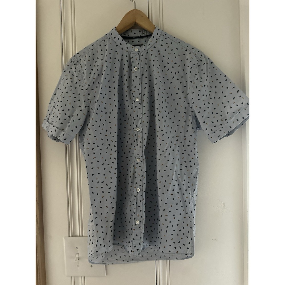 Zara Man Slim Fit Shirt Blue Short Sleeve Button Up Mens Medium Casual